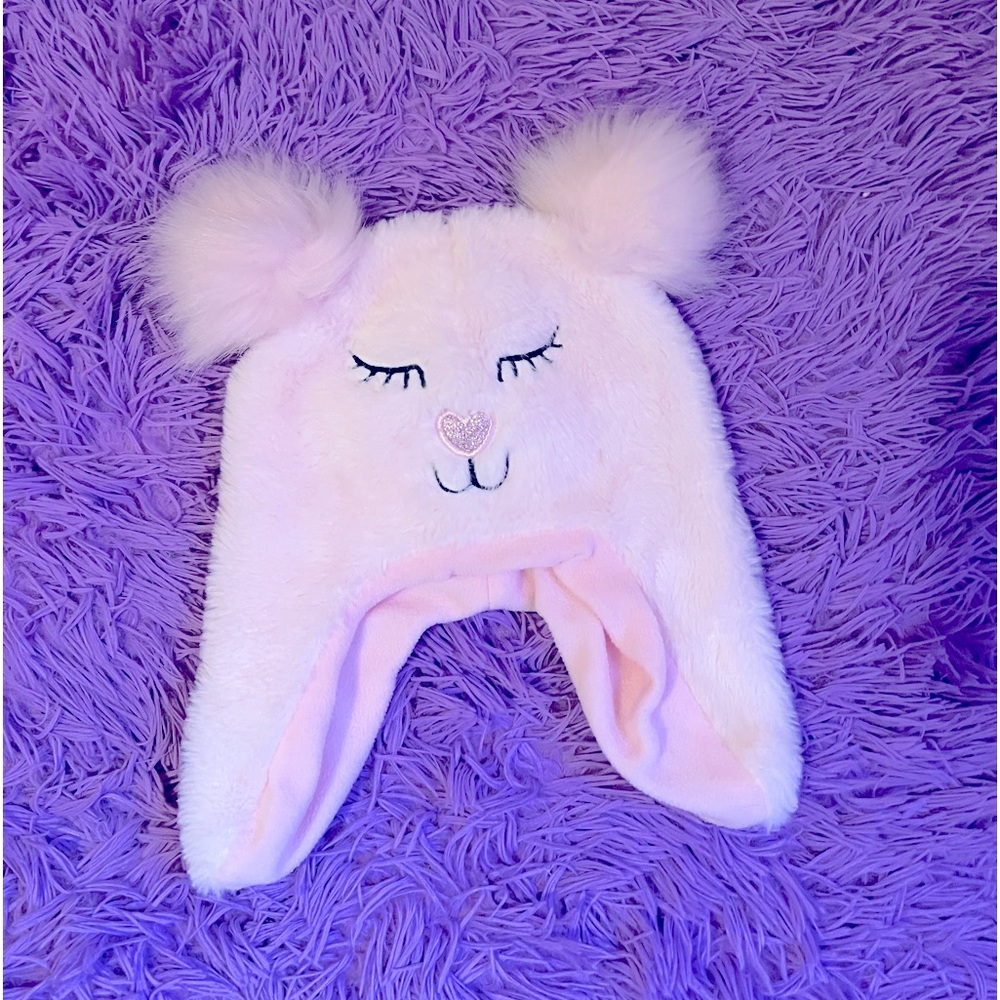 Toddler girl fuzzy bear hat